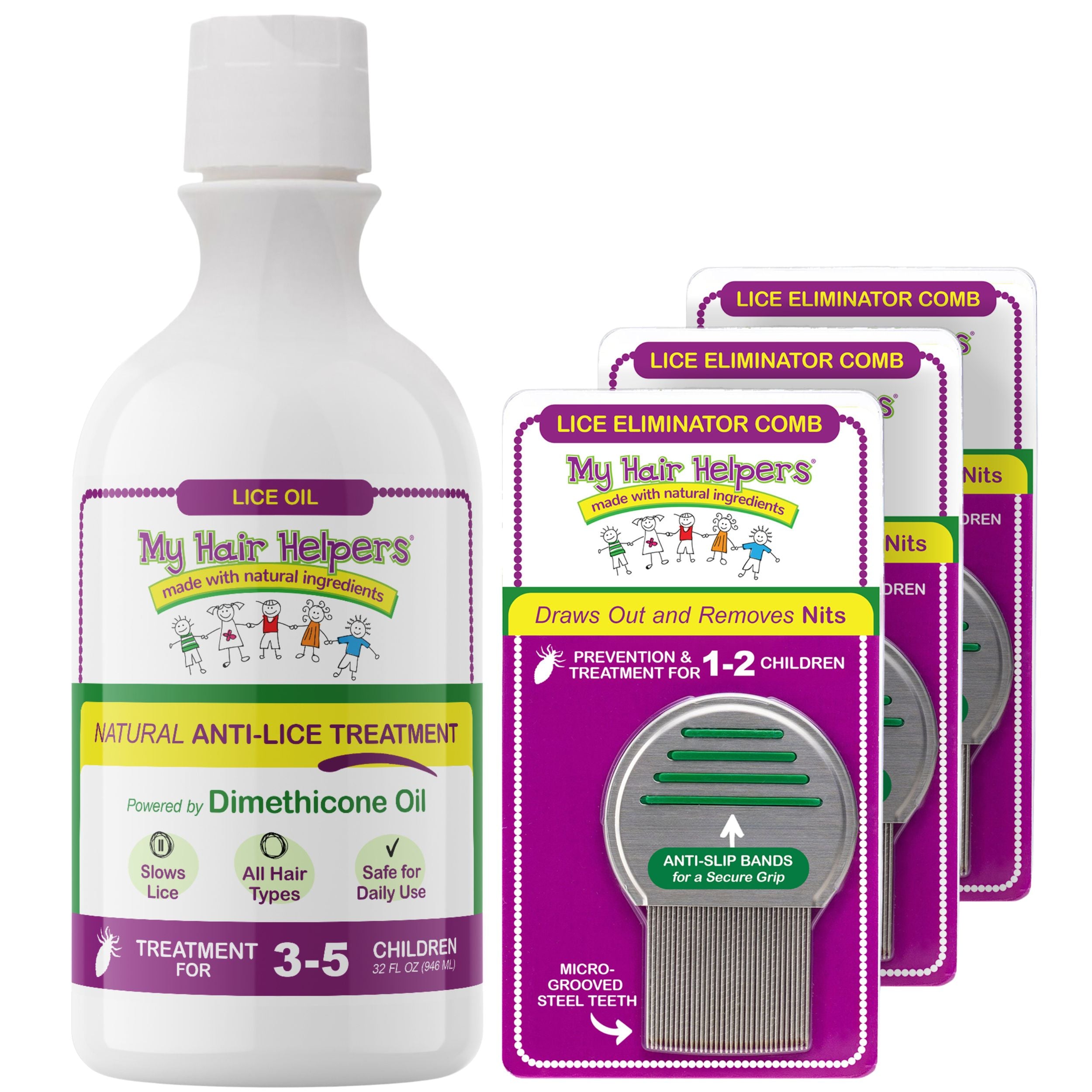 32oz dimethicone lice oil and three nit combs